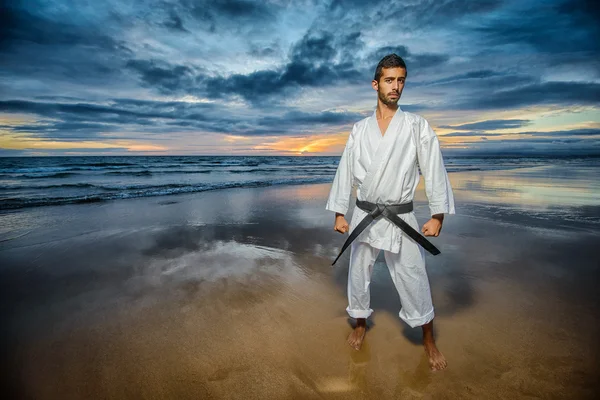 Karate Meester met dramatische hemel — Stockfoto