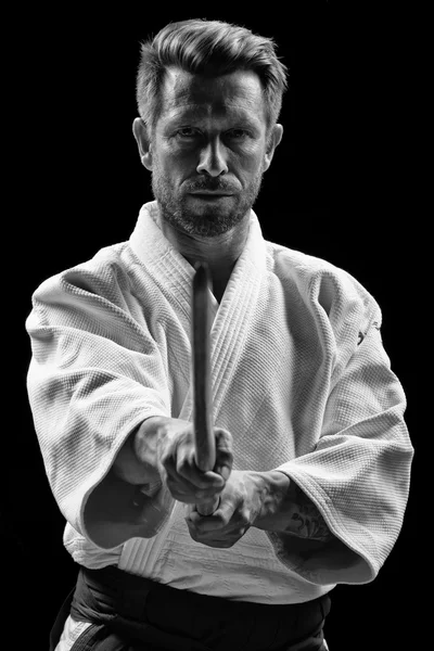 Low key portrait of aikido master — Stock Photo, Image