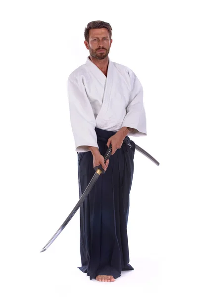Aikido Schwarzgürtel Meister isoliert — Stockfoto