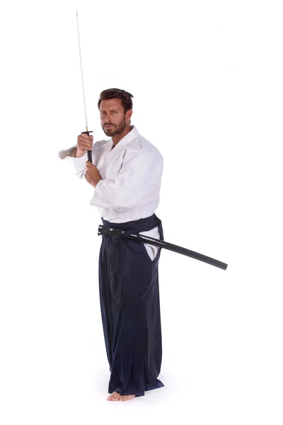 Aikido maestro pronto per la lotta Foto Stock