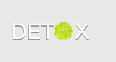 Beyaz arınma metni gri arkaplanda izole edildi. O harfi taze limondan yapıldı..