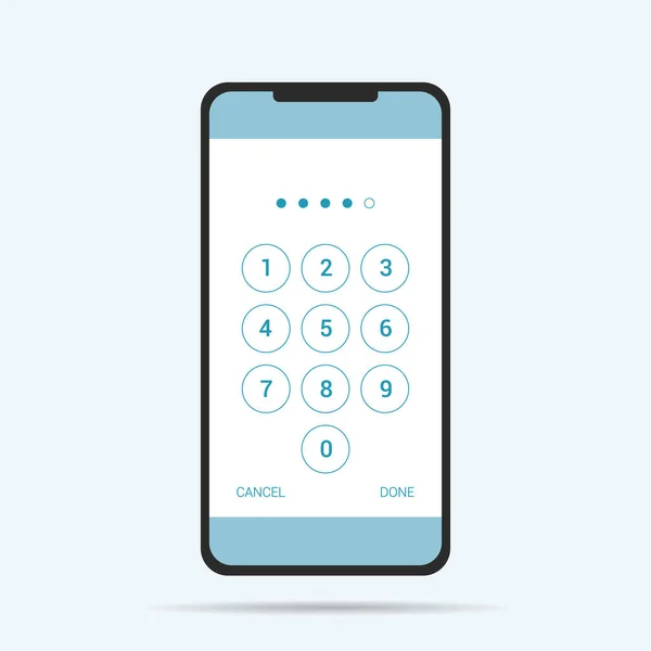 Illustrazione Design Piatto Dello Smartphone Touch Screen Tastiera Numerica Inserimento — Vettoriale Stock
