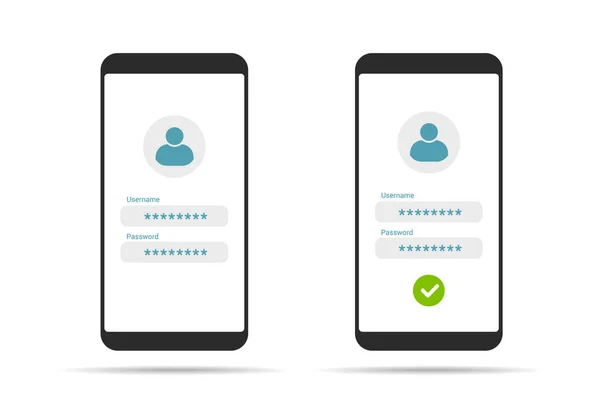 Flat Design Illustration Touch Screen Smartphone Login Form Entering Username — Stock Vector