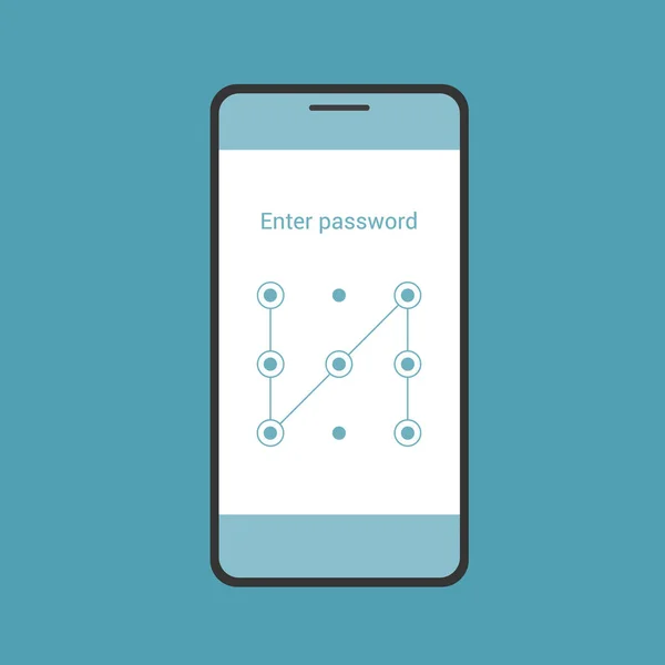 带登录解锁屏幕的智能手机平面设计说明 用于安全的图形化密码条目 — 图库矢量图片