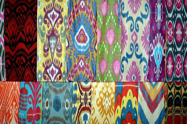 Background Samples Satin Silk Fabric Uzbekistan National Pattern — Stock Photo, Image