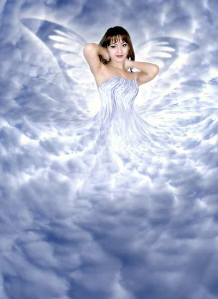 Beautiful girl in cloud — Stock Photo, Image