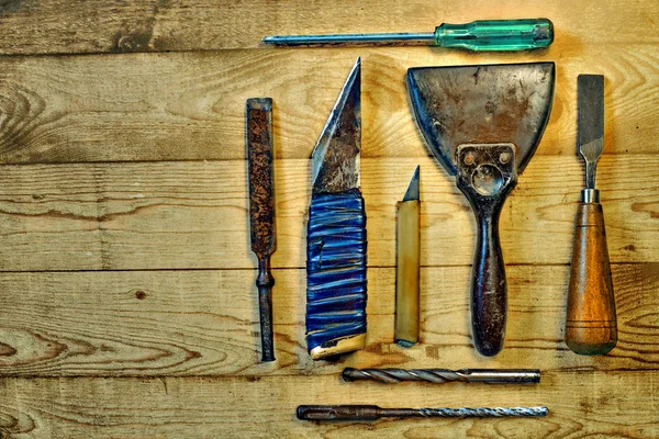 Tools set on the wood — Stock Photo, Image