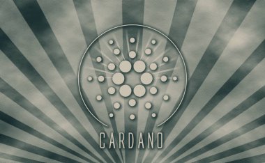 Cardano (ADA) kripto para birimi logosu. Oymalı para efektli üç boyutlu illüstrasyon. Yatırım kavramı