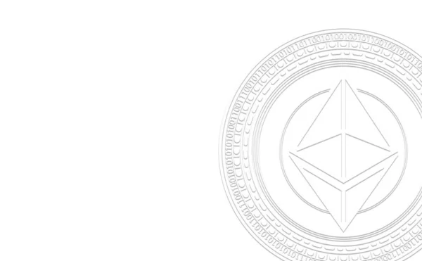 Beyaz Ethereum (ETH) logosu. Beyaz zemin üzerinde sanal dijital para birimi işareti. Yatırım kavramı