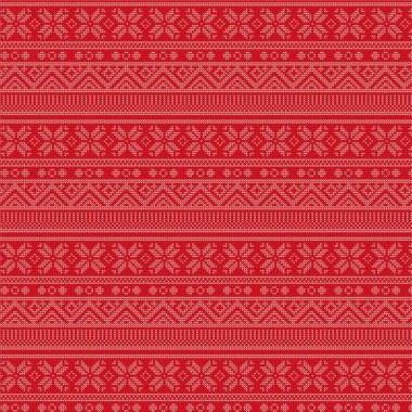 Kırmızı ve beyaz noel arkaplanı. Kusursuz örgü deseni. Vektör tasarımı