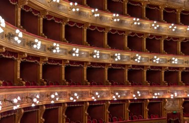 Interior of the Teatro (Theater) Massimo Vittorio Emanuele opera house in Palermo, Sicily, Italy clipart