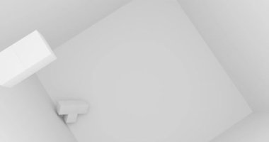 Beyaz 3d tetrominoların dağınık bir yığının içine düşerek karmaşık bir süreç ya da başarısız bir strateji kavramını gözler önüne sermelerinin yukarıdan aşağı görüntüsü