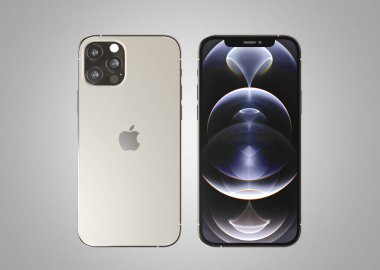 İTALYA -01 Kasım 2020: Beyaz arka planda 12 Pro akıllı telefonu arıyorum. Son model Apple Mobile iPhone. İllüstrasyon Editörü.