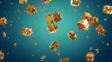 Noel arkaplanı. Yeşil ekranlı 3 farklı arkaplan. Yeni yıl 2021. Şenlik arka planı. Altın Noel hediyeleri ve uzayda hareket eden altın yıldızlar. Profesyonel 4K 3D animasyon.