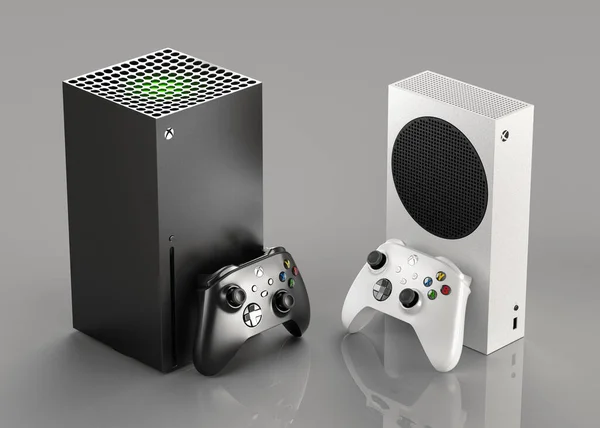 ITÁLIA - 27 DE DEZEMBRO DE 2020: novas consolas de videojogos: White Xbox Series S e Black Xbox Series X — Fotografia de Stock