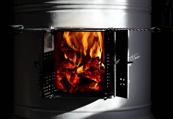 Open Fireplace High Flames — Stock Photo, Image