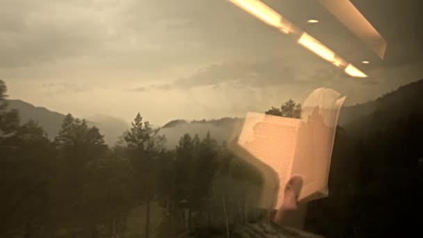 Persoon lezen binnen trein — Stockvideo
