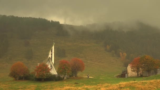 Casas en Austria en el prado — Vídeo de stock