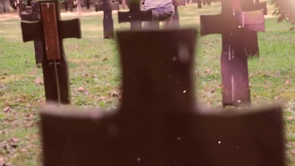 Man praying on the grave — Stock Video