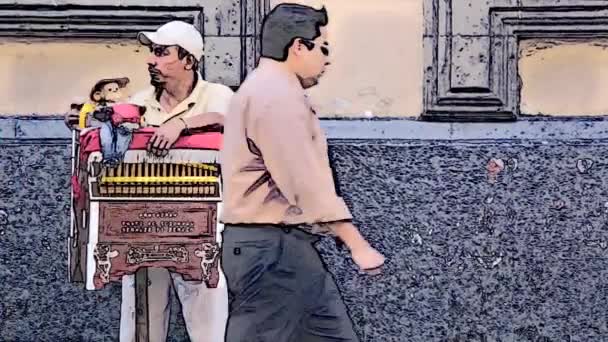 Organ grinder in the street — Stock Video