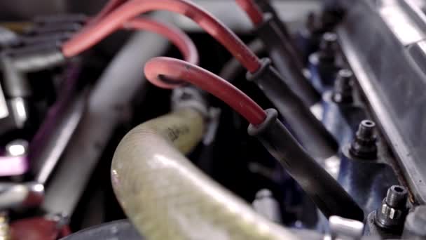 Hoses attached to engine — Stock Video