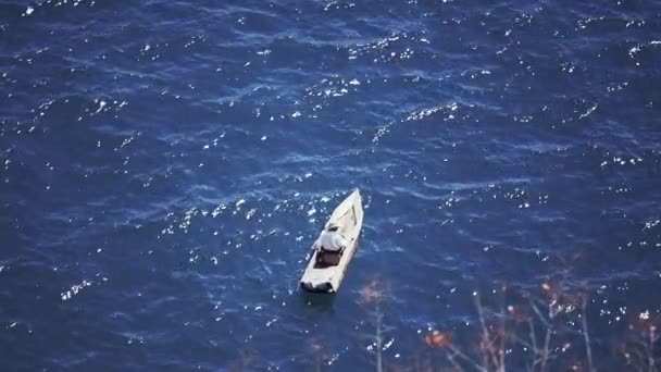 Pescador piragüismo en el lago — Vídeo de stock