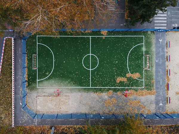 Letecký Pohled Fotbalové Hřiště Podzim — Stock fotografie