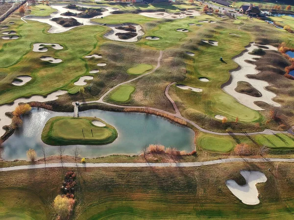 Aerial View Green Grass Golf Course Top View — Stock Photo, Image