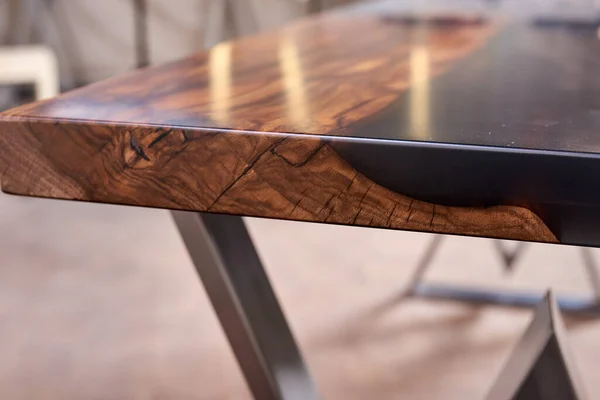 Texture of a wooden table with epoxy resin. nobody.