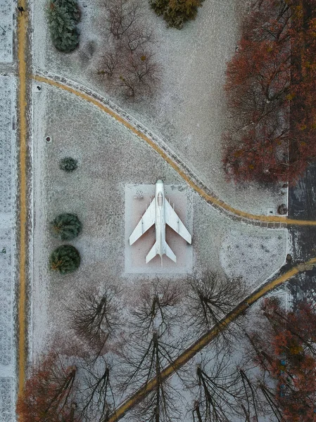 Old Airplane Winter Park Aerial View — Stock Photo, Image