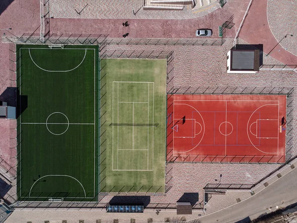 football tennis basketball court top aerial view.