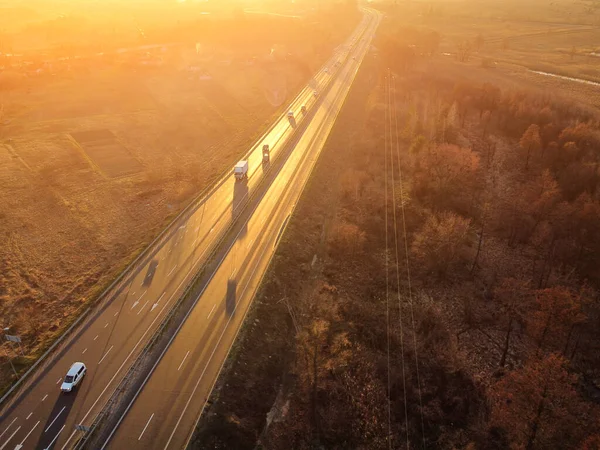 Vue Aérienne Sur Autoroute Coucher Soleil — Photo