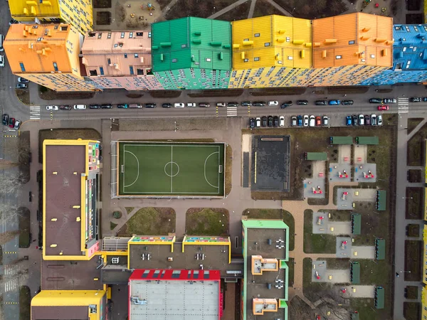 Aerial Top View Drone Colorful Modern City Comfort Town Kyiv — Stock Photo, Image