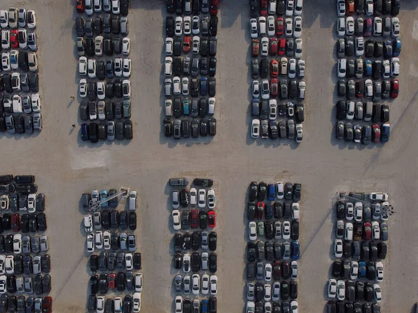 Vista Aérea Parque Estacionamento Usado Armazenamento Automóvel Destruído — Fotografia de Stock