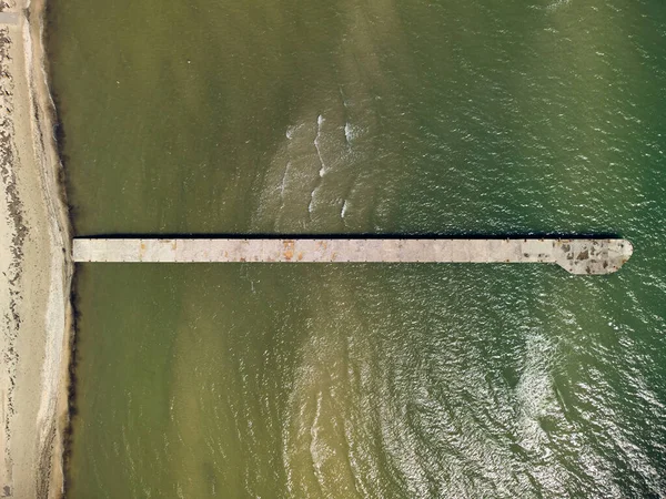 Aerial Top View Turquoise Water Concrete Pier Azov Sea — Stock Photo, Image