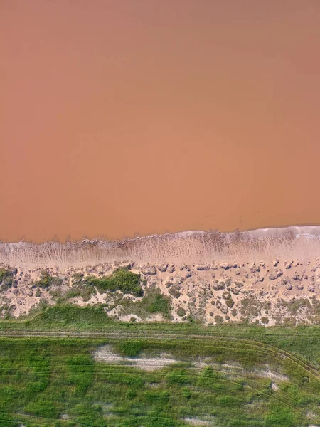 Aerial Top View Pink Salt Lake Azov Ukraine — Stock Photo, Image