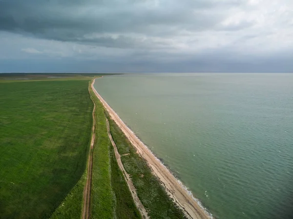 Arabat Spit Luchtfoto Uitzicht Azov Zee Oekraïne — Stockfoto