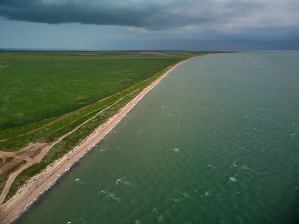 Arabat Spit Luchtfoto Uitzicht Azov Zee Oekraïne — Stockfoto