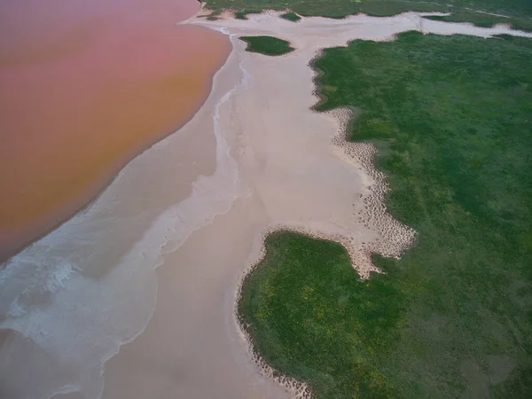 분홍색 호수의 꼭대기 공중에 있습니다 우크라 아조프 — 스톡 사진