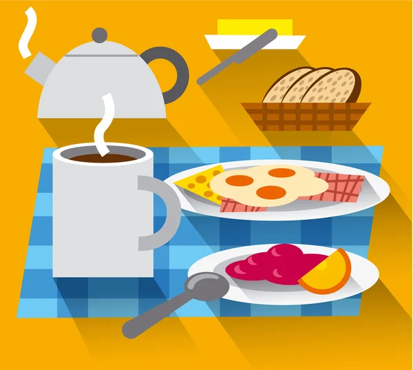 コーヒーと目玉焼きで朝食 — ストックベクタ