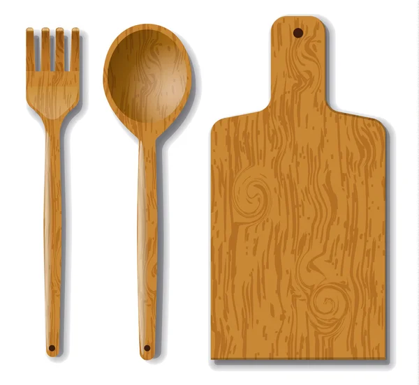 Ustensiles en bois dans la cuisine — Image vectorielle