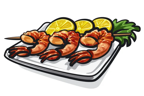 Grilled shrimps with lemons — Stock Vector