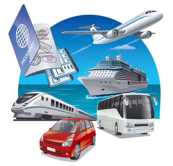 Transporte de viajes y viajes — Vector de stock