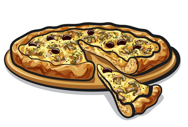 Pizza con champiñones — Vector de stock