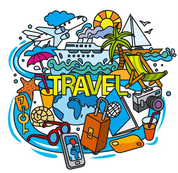 Tourism and travel doodles — Stock Vector