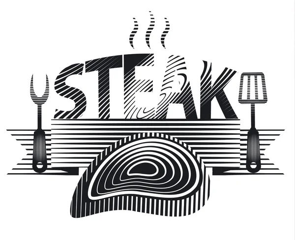 Enseigne steak noir et blanc — Image vectorielle