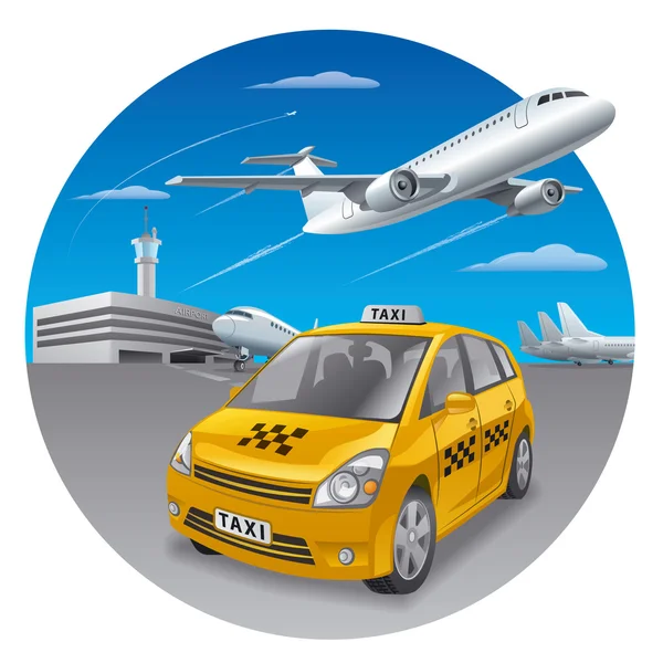 Taxi car en aeropuerto — Vector de stock