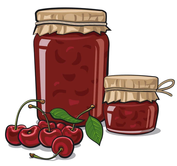 Cherry jam in jar — Stock Vector