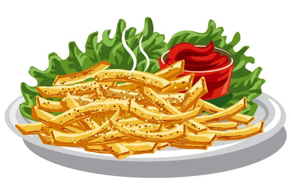 Papas fritas con ketchup — Vector de stock