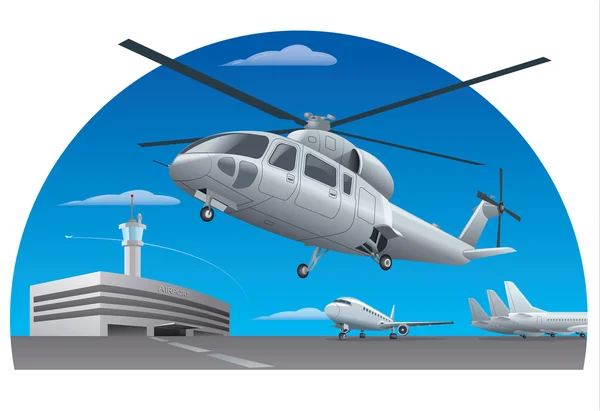 Repülő, helikopter repülőtér — Stock Vector